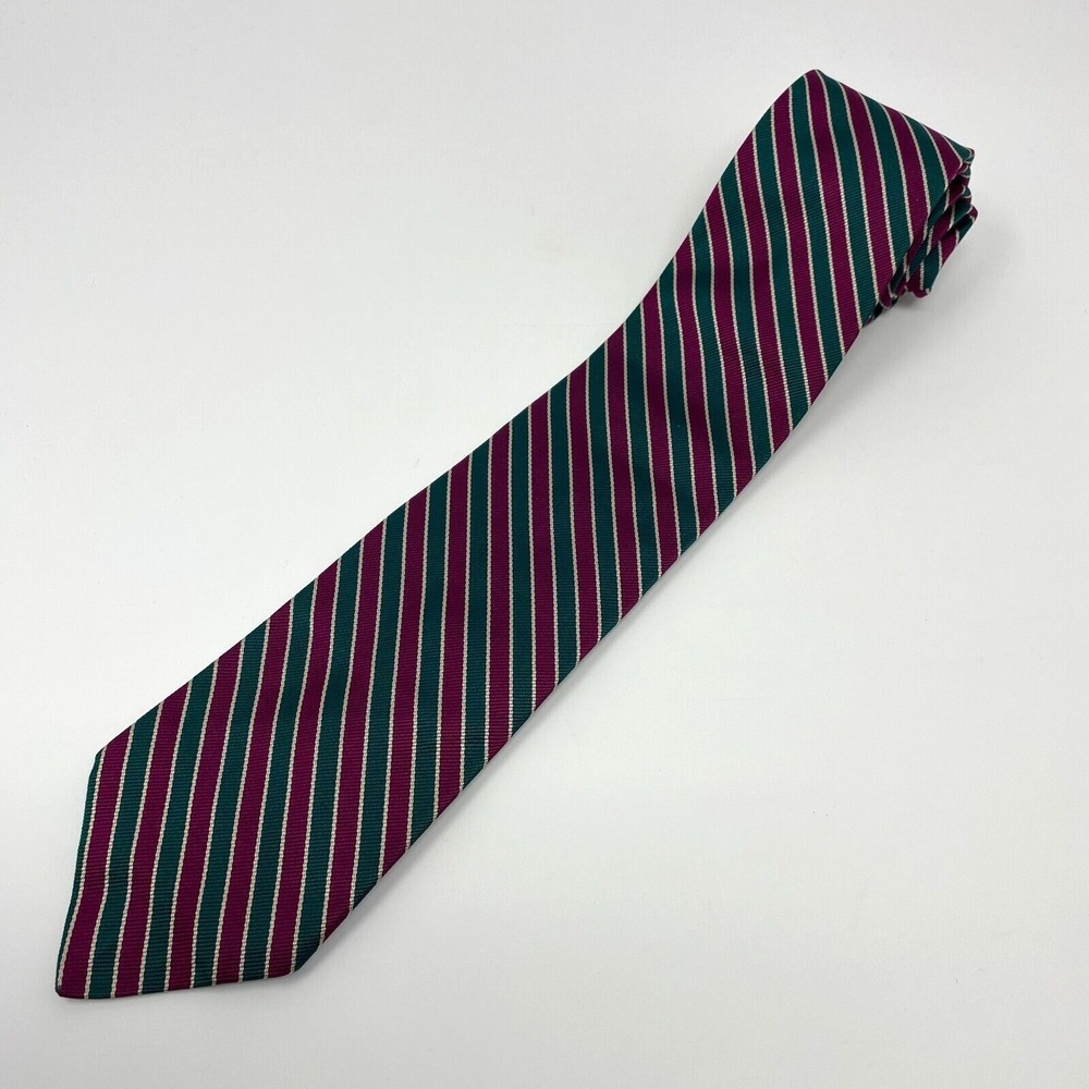 Brooks Brothers Maker Tie Men's Purple Green Repp Striped 100% Silk Necktie USA